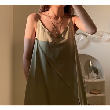 An:sr—『一秒變氣質抹茶綠連身裙』韓系 氣質 細肩帶 抹茶綠 綠色 連身裙F0004