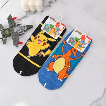 寶可夢直版襪2雙入-黑+寶藍22-26cm