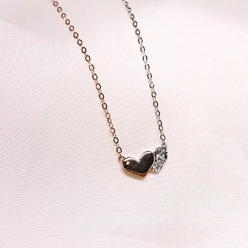 【Moriarty Jewelry】心心相印 - 雙心 - 14K  雙色K金 小鑽項鍊