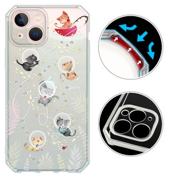 YOURS APPLE iPhone 14 Pro Max 6.7吋 奧地利彩鑽防摔鏡頭全包覆魔方手機殼-喵星人