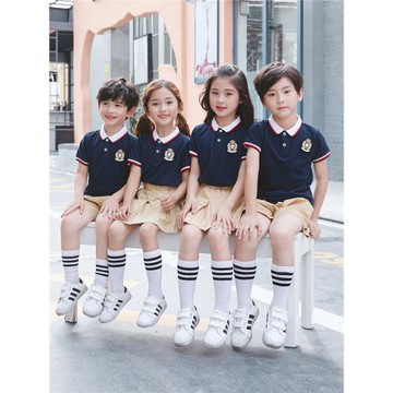 小學生校服夏裝幼兒園園服短袖連衣裙套裝學院風兒童合唱班服演出