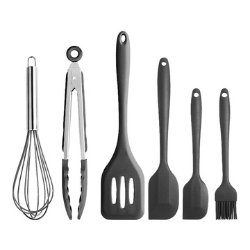 Homely Zakka 北歐烘培廚具 矽膠廚具套裝  食物夾 + 鍋鏟 + 打蛋器 + 大刮刀 + 小刮刀 + 油刷  北歐黑  1組