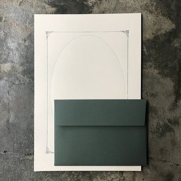 信紙組/甜蜜回憶相框/活版印刷/米色信紙/墨灰綠信封