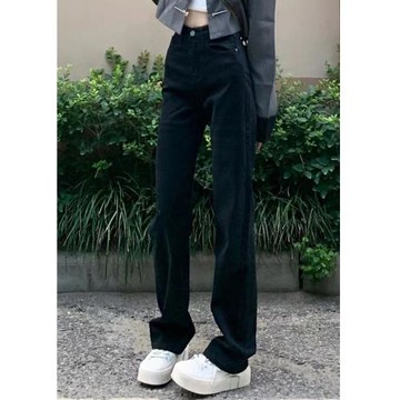 175高個子加長窄版直筒牛仔褲女春秋季高腰寬松黑色顯瘦煙管褲子