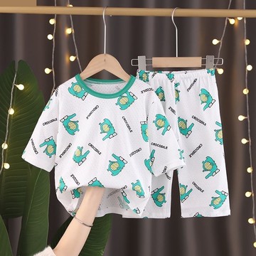 。兒童夏季睡衣薄款純棉洞洞衣透氣吸汗寶寶空調服七分袖男女家居