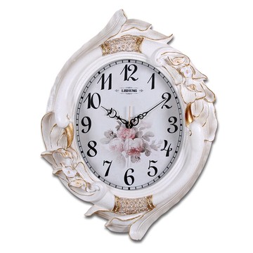 麗盛大號花卉靜音壁掛鐘客廳時鐘簡約掛表臥室鐘表天鵝石英鐘