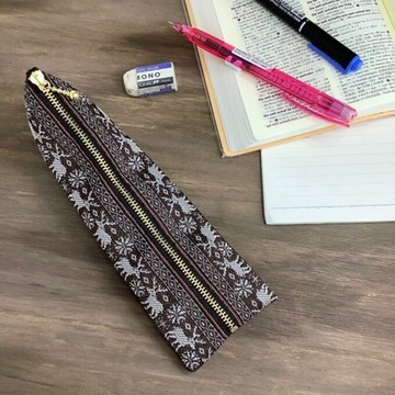 【北歐風】畳緣 四面體筆袋 深棕色 馴鹿 聖誕節