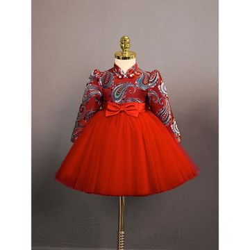 中式女童周歲禮服女寶高定旗袍兒童抓周紅色唐裝喜慶中國風公主裙