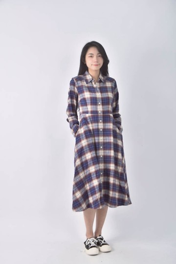 (S) uniqlo格紋藍色洋裝
