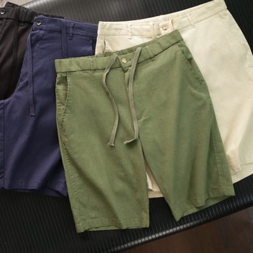 人手一條！棉麻面料！外貿男裝夏季直筒休閑五分褲純色亞麻短褲潮