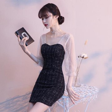 氣質黑色短款平時可穿小晚禮服