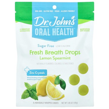 Dr. John's Healthy Sweets, 口腔健康，口氣清新滴劑，含鋅晶體、檸檬和留蘭香，無糖，24 顆獨立包裝的糖果，3.85 盎司（109 克）