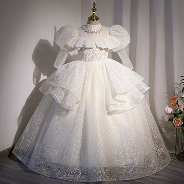 女童禮服輕奢高端公主裙洋氣花童婚紗兒童生日主持人鋼琴演出服冬