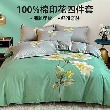 全棉四件套印花純棉100親膚可裸睡冬季床單加厚被罩三件套床品潮4
