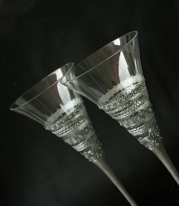 婚禮銀眼鏡皇家設計手繪 2 件套