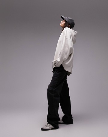 Topshop premium oversized hoodie in ecru-White