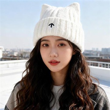 現貨+預購 韓版毛帽毛線帽子針織帽秋冬加絨厚磅保暖帽百搭冷帽休閒帽-卡通貓耳朵加厚6色n1mp33