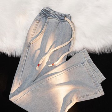 直筒牛仔褲男九分松緊腰青少年學生百搭潮流ins潮牌港風寬松褲子