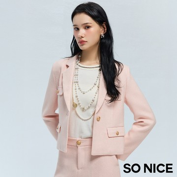 SO NICE 蠟粉色高智感短版提織仿毛呢西裝外套｜都會時尚女裝【58635004】