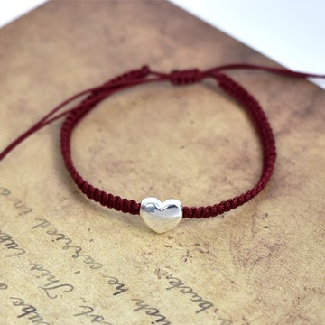 銀飾 純銀愛心紅編織伸縮手鍊【NPA122】