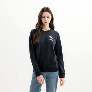 【網路獨家款】女裝-刺繡小傘LOGO長袖圓領大學T-藏青色