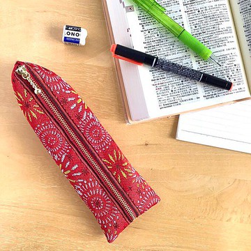 筆袋【煙火】榻榻米布邊製 金字塔型 紅色 夏日祭典