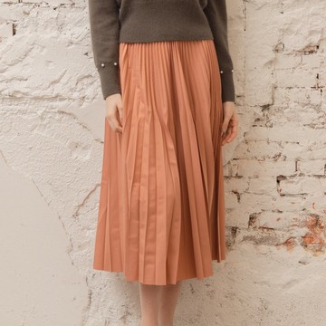 溫柔女孩經典細百摺雪紡裙   橘粉