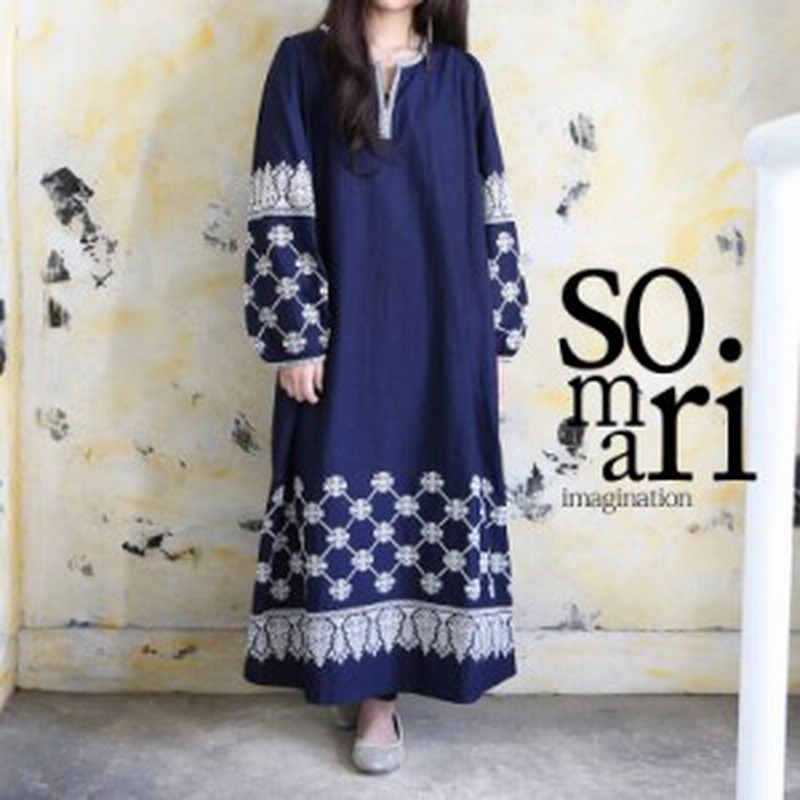 Somari Imaginationニュアンス刺繍ワンピース 女性 プレゼント ワンピース レディース 刺繍ワンピース ロング丈 マキシ丈 Ais 005 通販 Lineポイント最大1 0 Get Lineショッピング