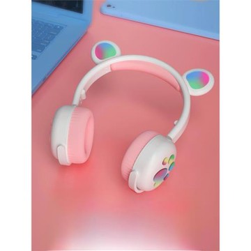 新款無線發光熊耳朵藍牙耳機女生兒童可愛卡通運動游戲頭戴式耳麥