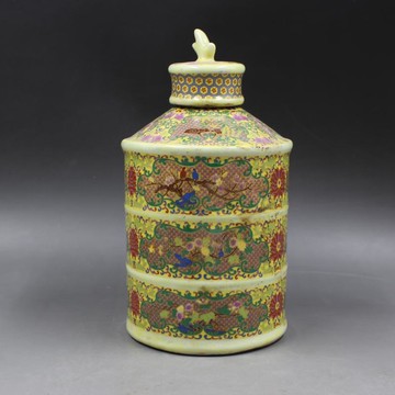 清雍正年制掐絲琺瑯彩花鳥茶葉罐 仿古瓷器家居擺件古董古玩收藏1入