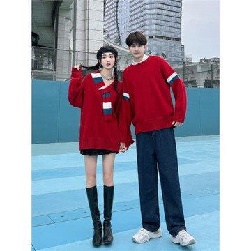 特別的情侶裝紅色毛衣圣誕過年本命年寬松慵懶風男女2024新款秋冬