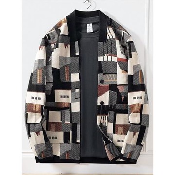 小眾設計高級感毛衣外套男不規則個性拼色迷彩秋季外穿開衫針織衫