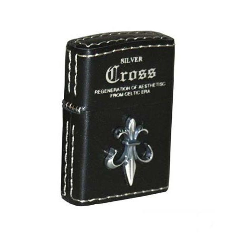 ZIPPO】CROSSシルバーN(クロスメタル ユリの紋章) 革巻き ジッポ 