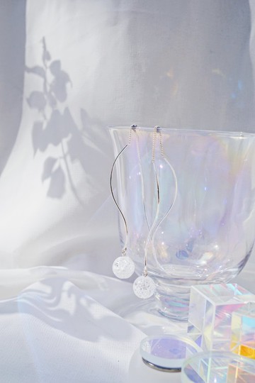 白水晶線條925純銀耳環