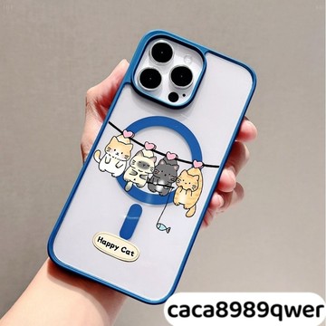 晾貓咪釣魚磁吸手機殼iPhone16 適用蘋果i15 14 13 12 11Plus 馬卡龍Magsafe防摔殼