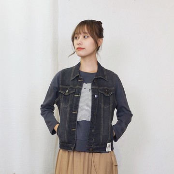 Hana Mokuba 撞色壓線水洗感無袖牛仔外套
