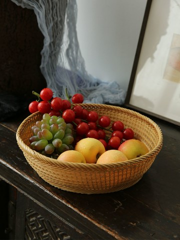 竹編果盤竹編筐鏤空 田園風手工家用茶幾收納筐 農家編織創意