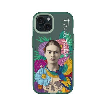 iPhone 15 Clear 憂墨綠 - Frida Kahlo - 卡蘿與鸚鵡