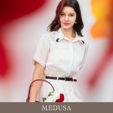 現貨【MEDUSA 曼度莎】高雅都會白襯衫洋裝（M-XL）｜襯衫洋裝 都會造型 上班穿搭