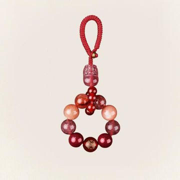 工廠店五行補火鑰匙扣手機掛件紅膠花朱砂草莓晶貔貅掛飾禮物