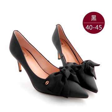 中大尺碼女鞋220325【GXC2317】真皮緞面蝴蝶結尖頭細跟鞋/高跟鞋 40-45碼 172巷鞋舖(預購)黑