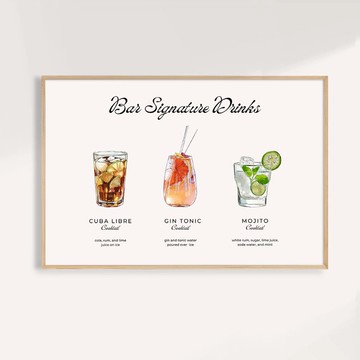 手繪插畫 掛畫 海報 畫芯 / 酒吧經典特調 Bar Signature Drinks