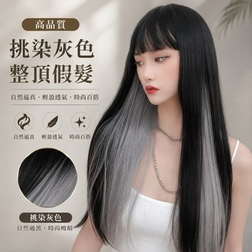 【台灣現貨】挑染灰色整頂假髮 黑灰色長直髮 女生 韓系自然仿真 修飾臉型輕盈透氣 日常百搭時尚WIG 長髮造型 氣質顯瘦