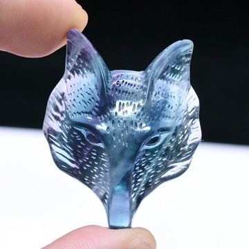 如鴻天然彩色螢石原石狐貍擺件水晶礦物動物造型桌面石頭飾品禮物