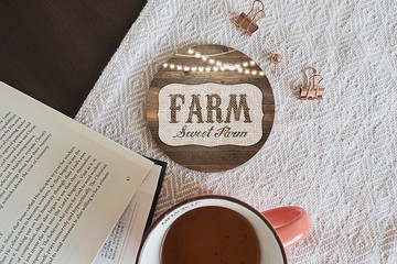 入厝禮物Farm Sweet Farm | 美式農莊鄉村風杯墊 | 木紋麻布