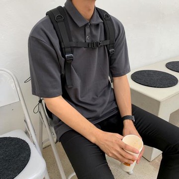 MRCYC韓系純色翻領短袖T恤POLO衫男潮牌日系寬松原宿港風百搭半袖