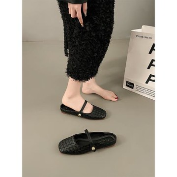 復古編織包頭半拖鞋女外穿2025新款夏季平底法式瑪麗珍穆勒涼拖鞋