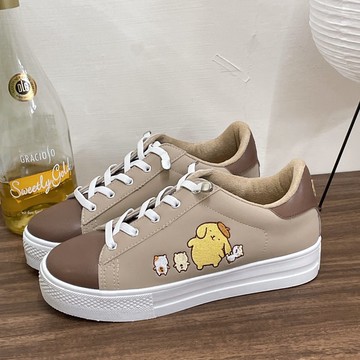 Pompompurin 布丁狗 與倉鼠們跳色免綁帶厚底休閒鞋不彎腰鞋-奶茶