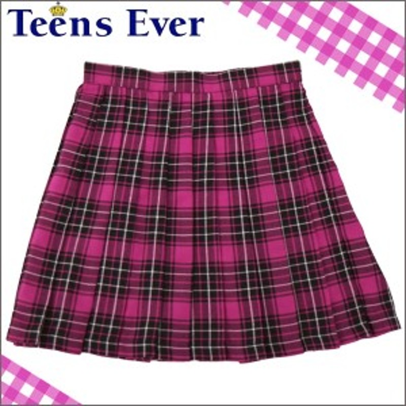 Teens Ever スクール スカート プリーツスカート チェック 制服 学生服 学校 学生 入学式 卒業式 女子 ショッキングピンク 黒 白 レディ 通販 Lineポイント最大1 0 Get Lineショッピング