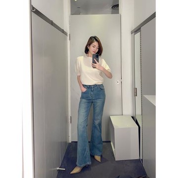 2024春秋新款高腰顯瘦直筒微喇牛仔褲女垂感馬蹄喇叭褲顯高長褲潮